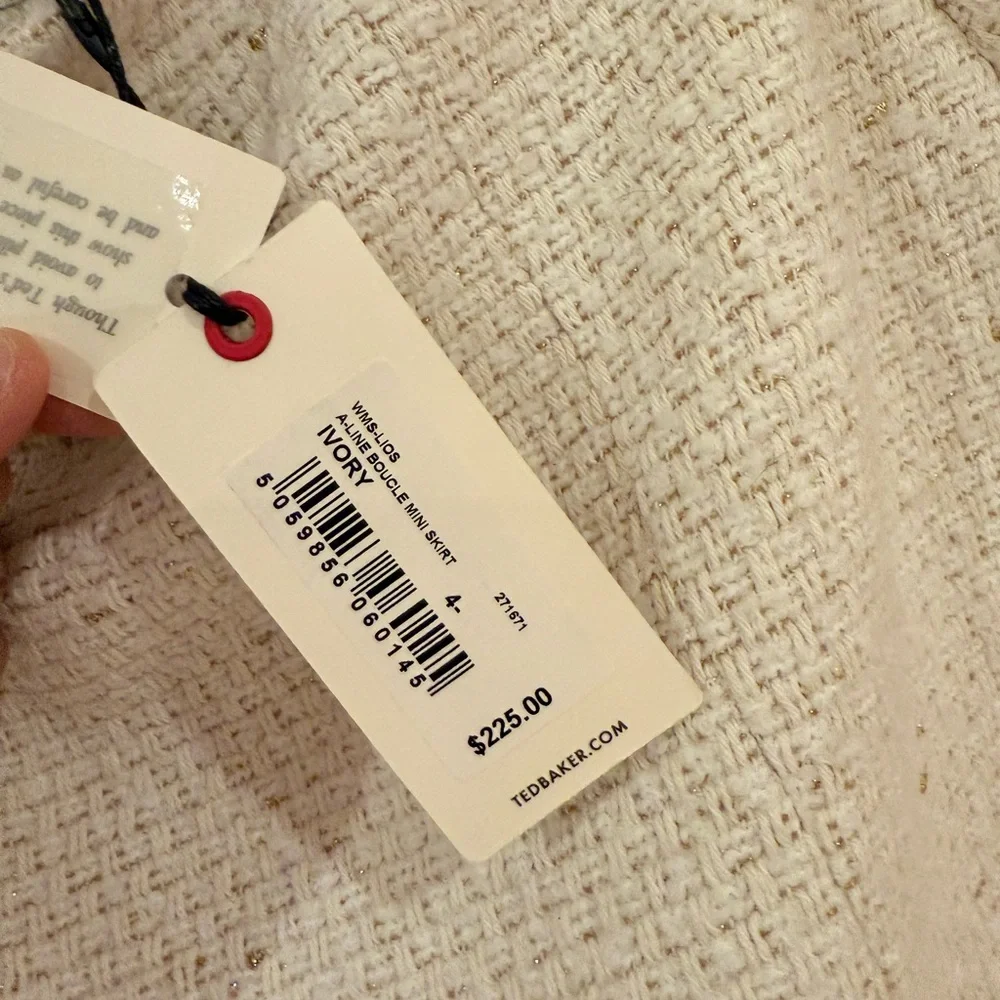 NWT Ted Baker London Ivory & Gold Metallic Tweed Mini Size 4 - Picture 5 of 6